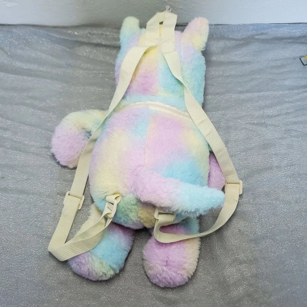 Kids Plush Rainbow Unicorn Backpack Bag‎ with Zipper Closure